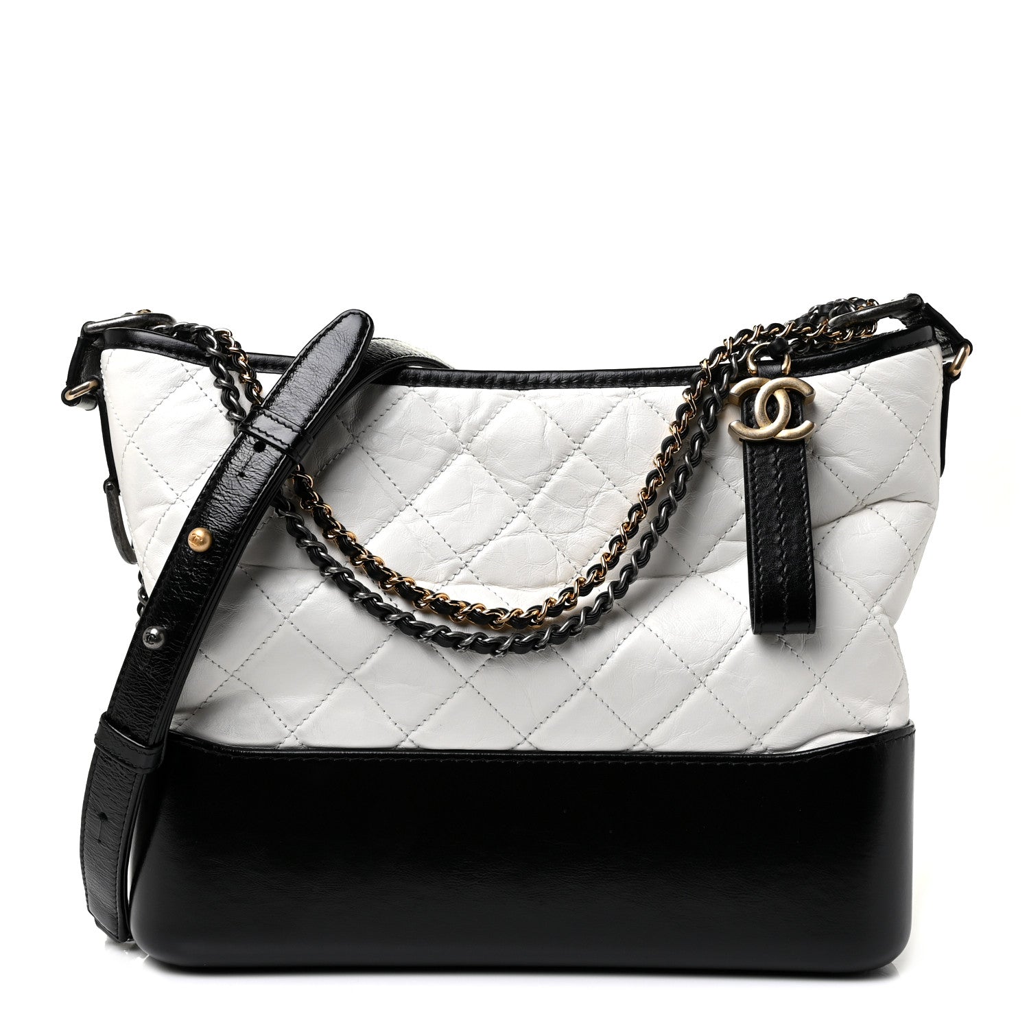Chanel Aged Calfskin Quilted Medium Gabrielle Hobo Black White 1 of 8