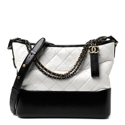 Chanel Aged Calfskin Quilted Medium Gabrielle Hobo Black White 1 of 8