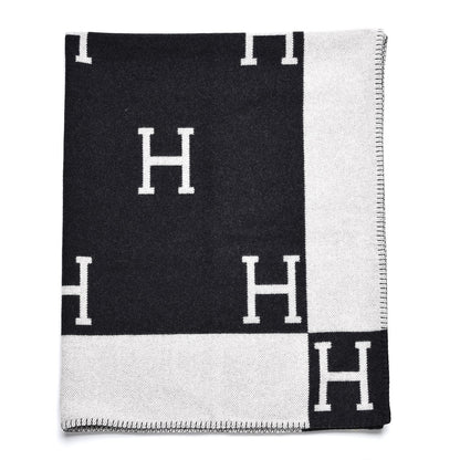 Hermes Wool Cashmere New Classic Avalon Blanket Ecru Gris Fonce 1 of 5