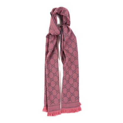 Gucci Wool Jacquard GG Monogram Sten Fringe Scarf Graphite Pink 1 of 3