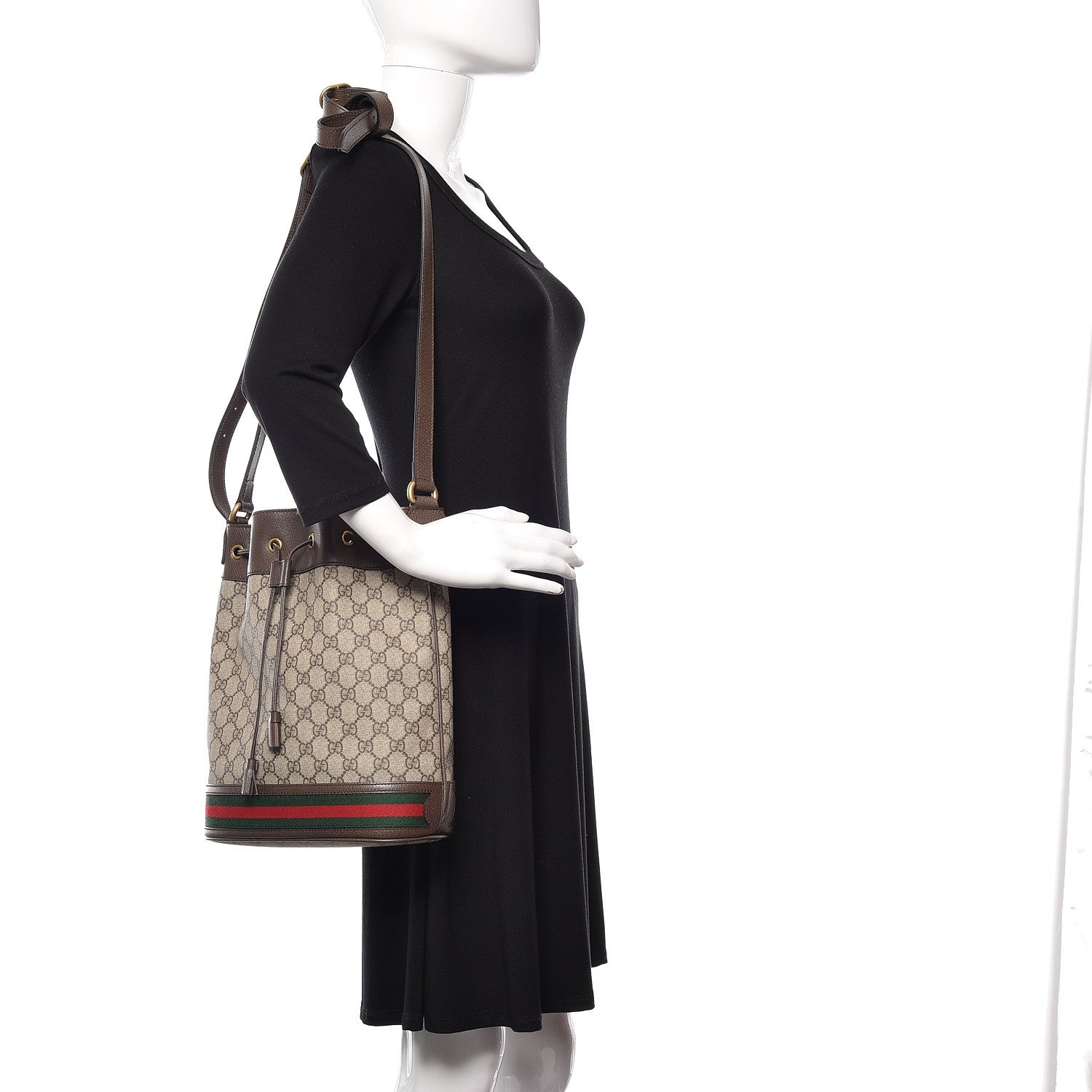 Gucci GG Supreme Monogram Web Ophidia Bucket Bag Brown 2 of 11
