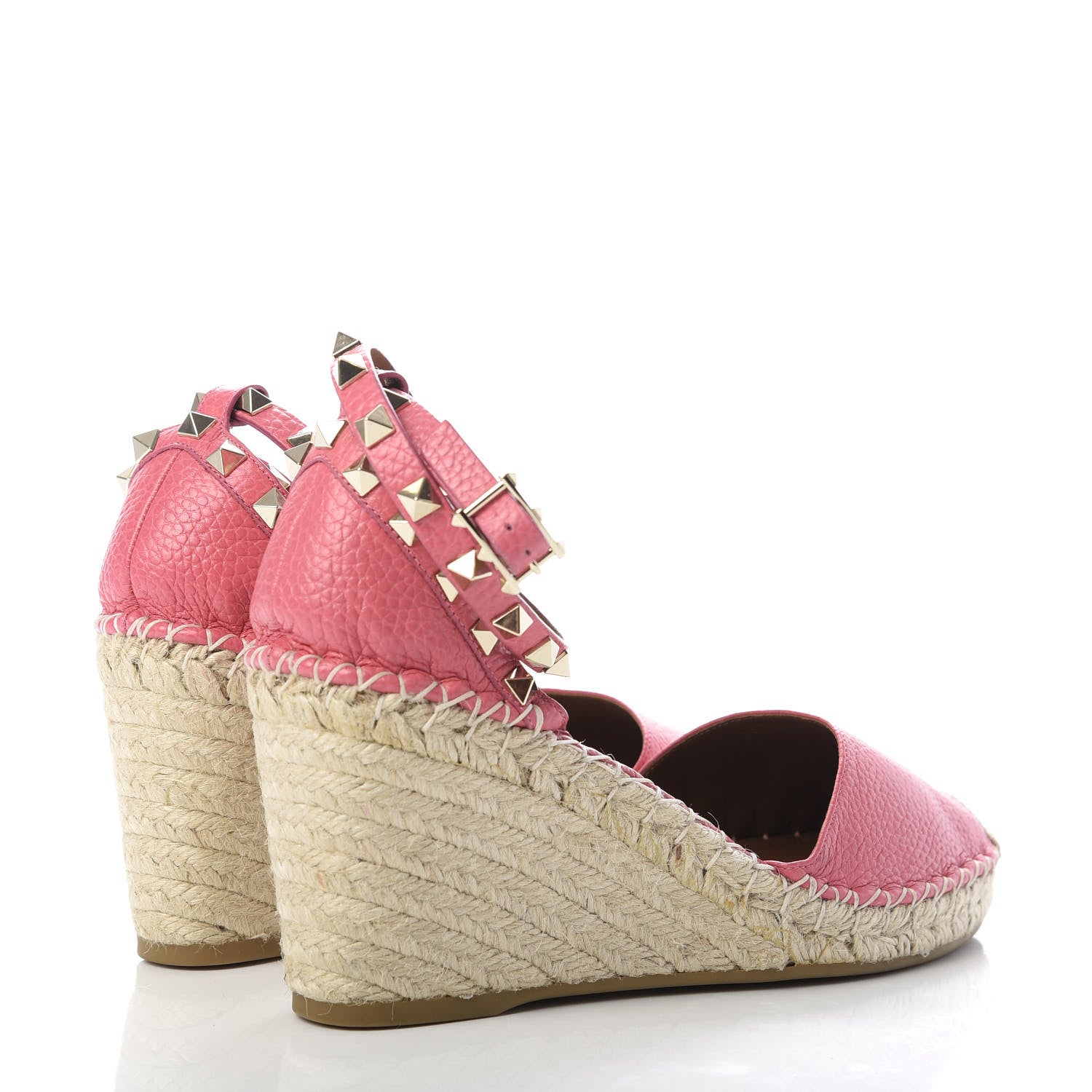 Valentino Garavani Grained Calfskin Rockstud Ankle Wrap Espadrille 15/85mm Wedges 39 Shadow Pink 4 of 10