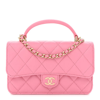 Chanel Lambskin Quilted Flap Phone Holder With Chain Pink 1 of 12
