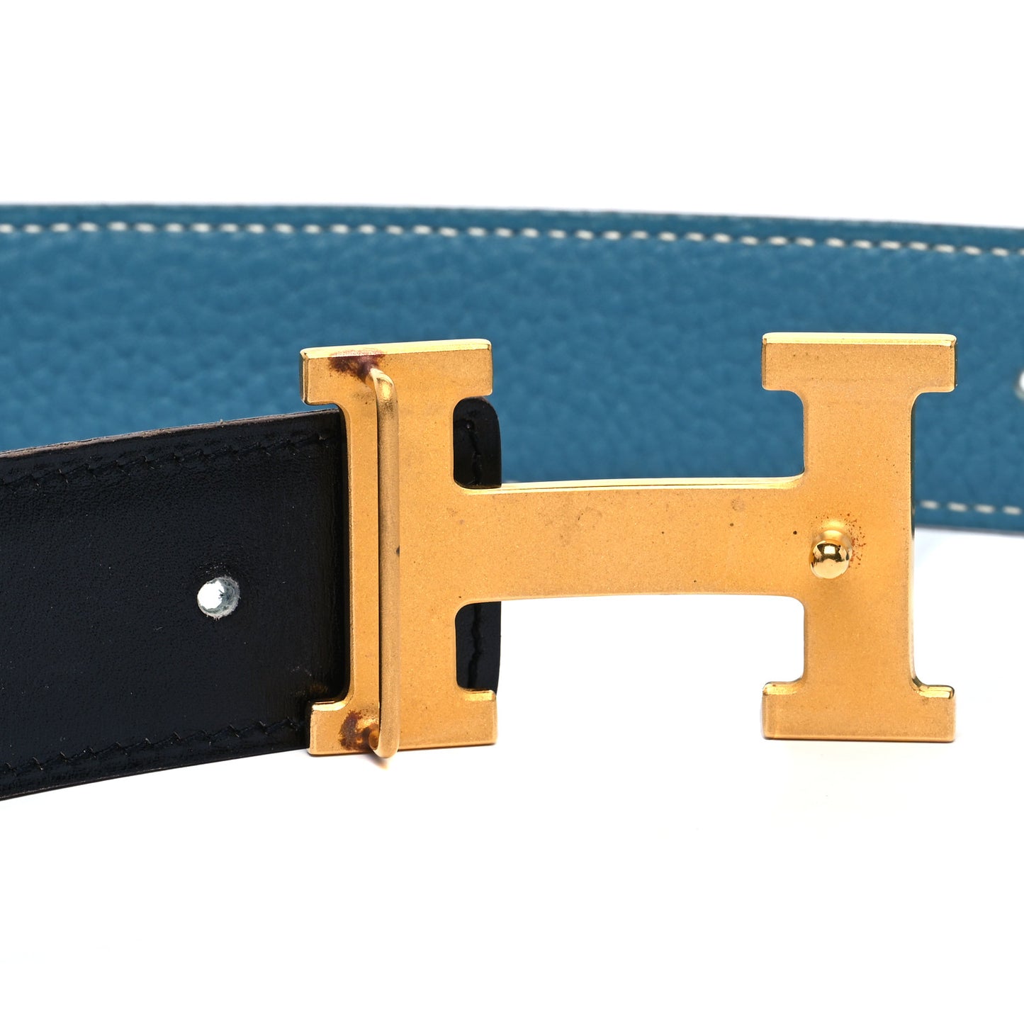 Togo Box 32mm Guilloche H Belt 75 Blue Jean Black