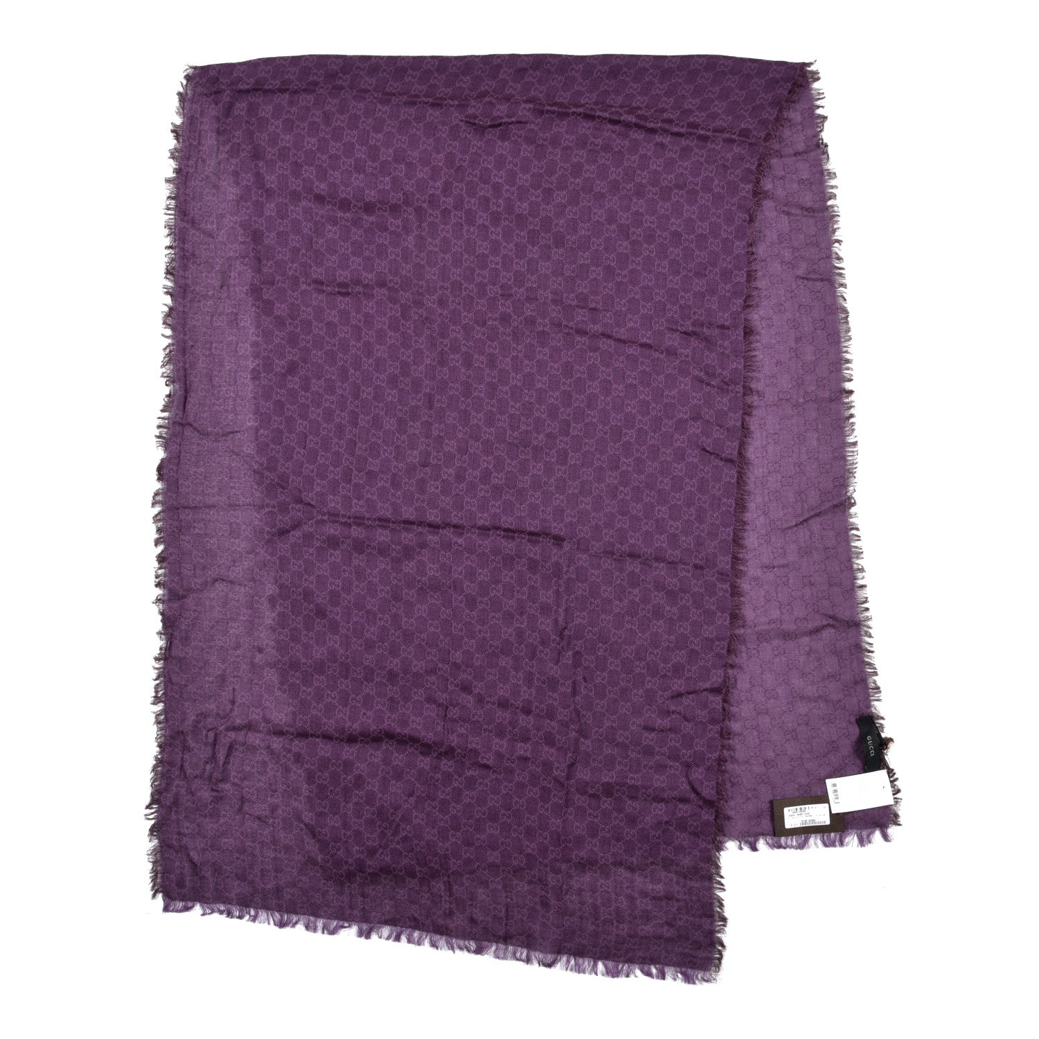 Gucci Cotton Wool Silk GG Monogram Calicotto Fringe Scarf Violet Parma 2 of 3