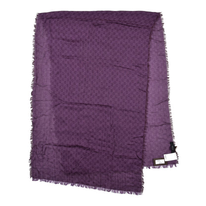 Gucci Cotton Wool Silk GG Monogram Calicotto Fringe Scarf Violet Parma 2 of 3