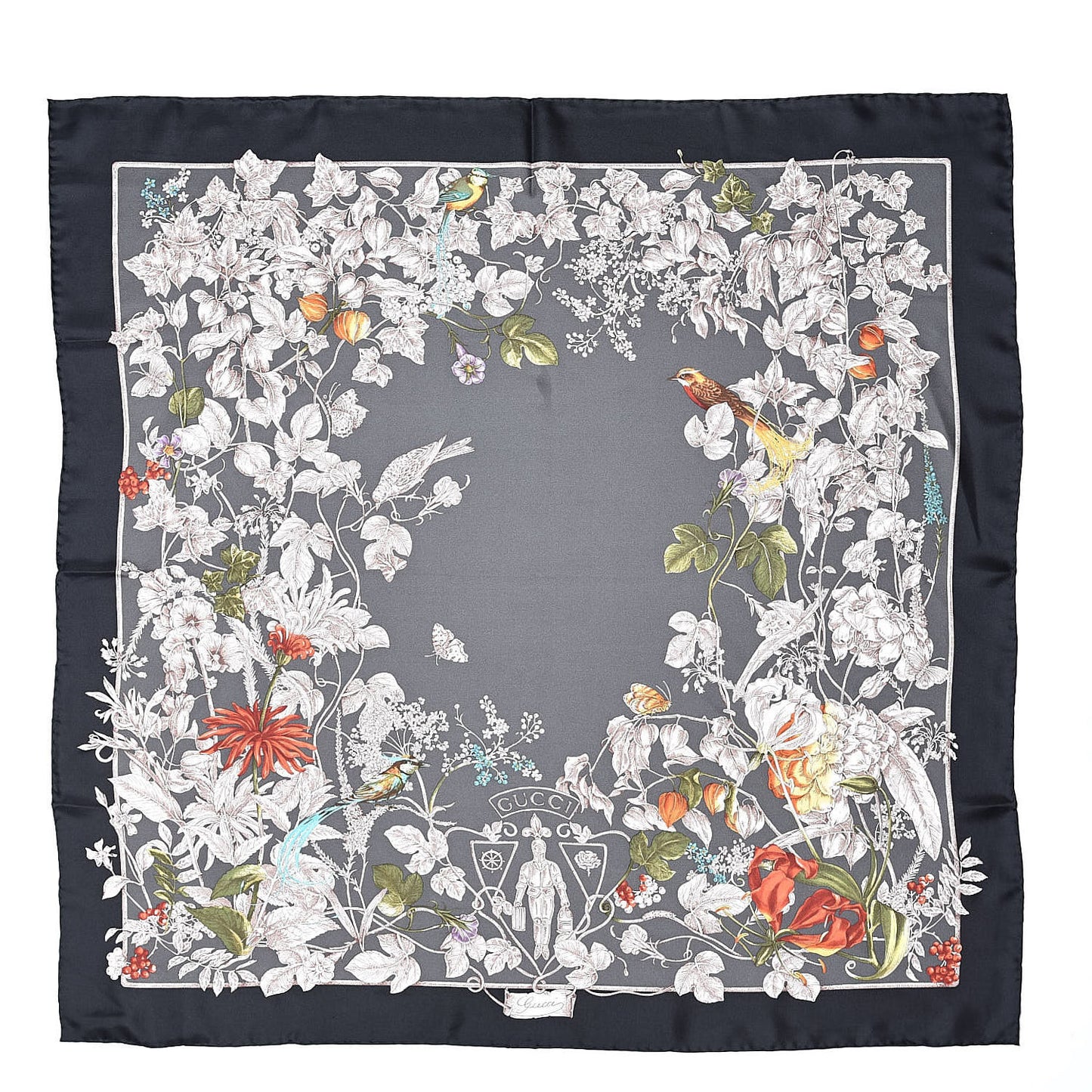 Silk Twill Wondergardenia Square Scarf Anthracite