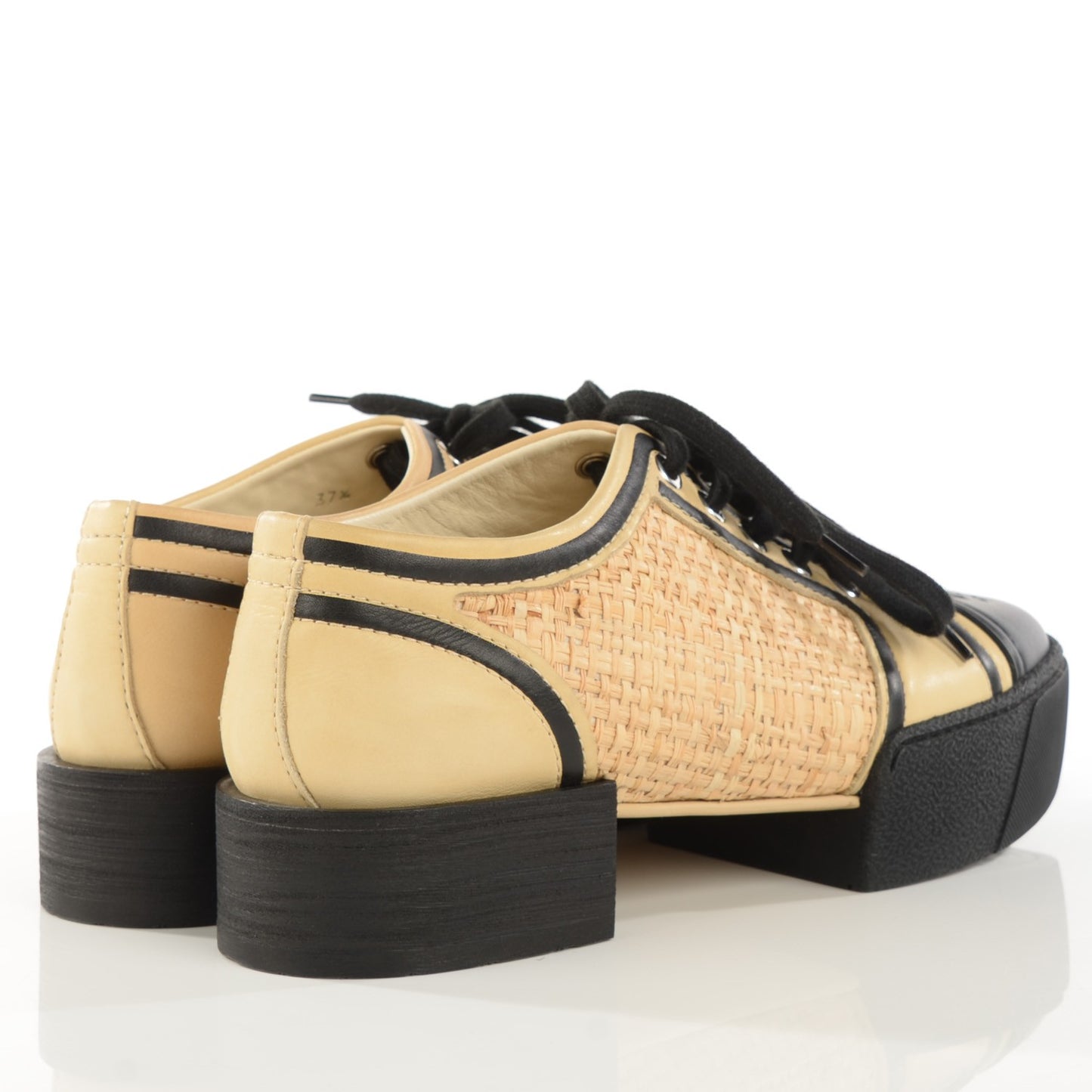 Straw Calfskin Sneakers 37.5 Beige Black