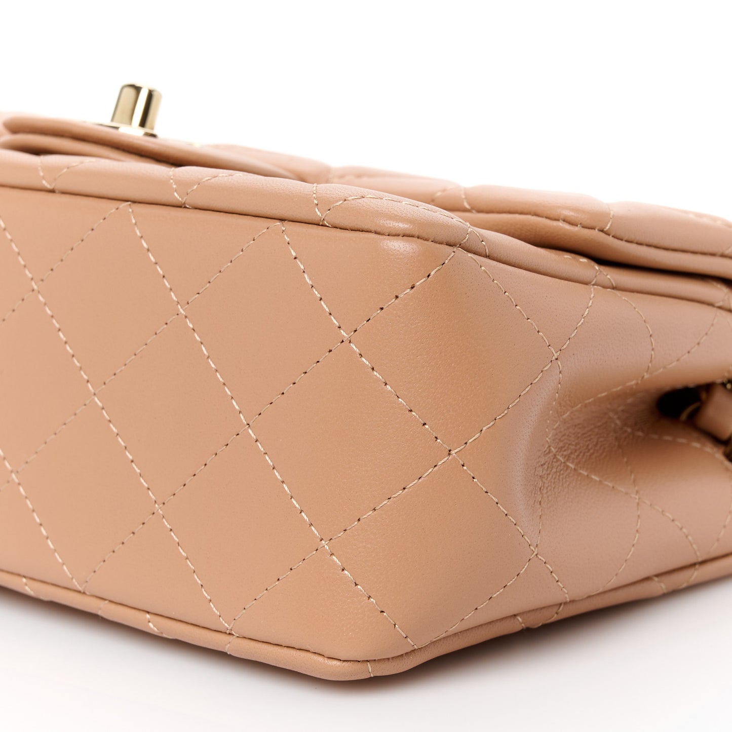 Lambskin Quilted Mini Rectangular Flap Dark Beige