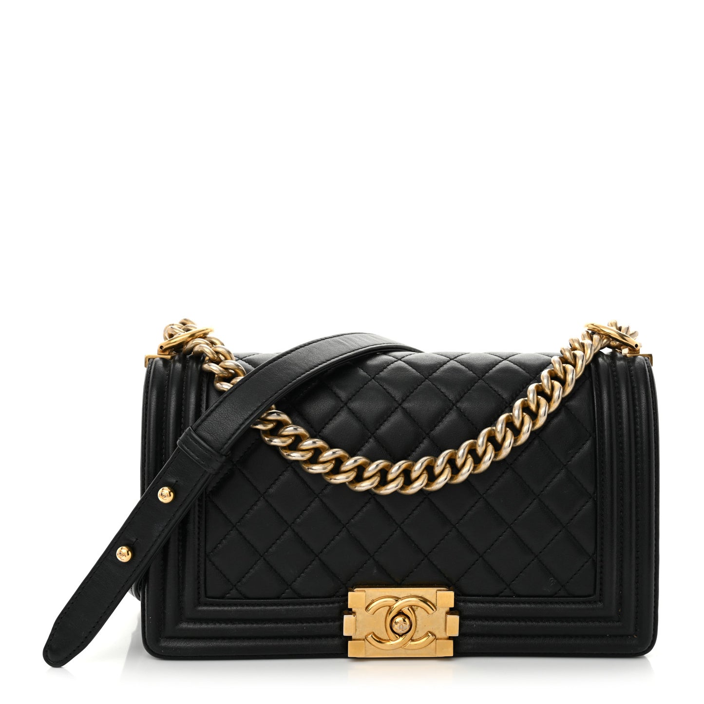 Lambskin Quilted Medium Boy Flap Black