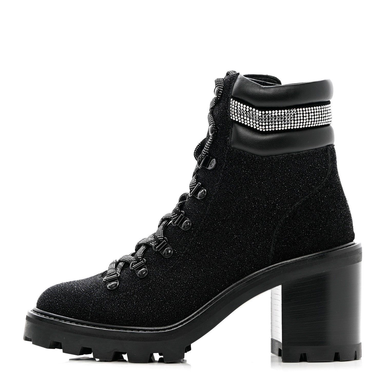 Jimmy Choo Suede Glitter Crystal Embellished Womens Eshe 65 Hiking Boots 38 Black 1 of 10