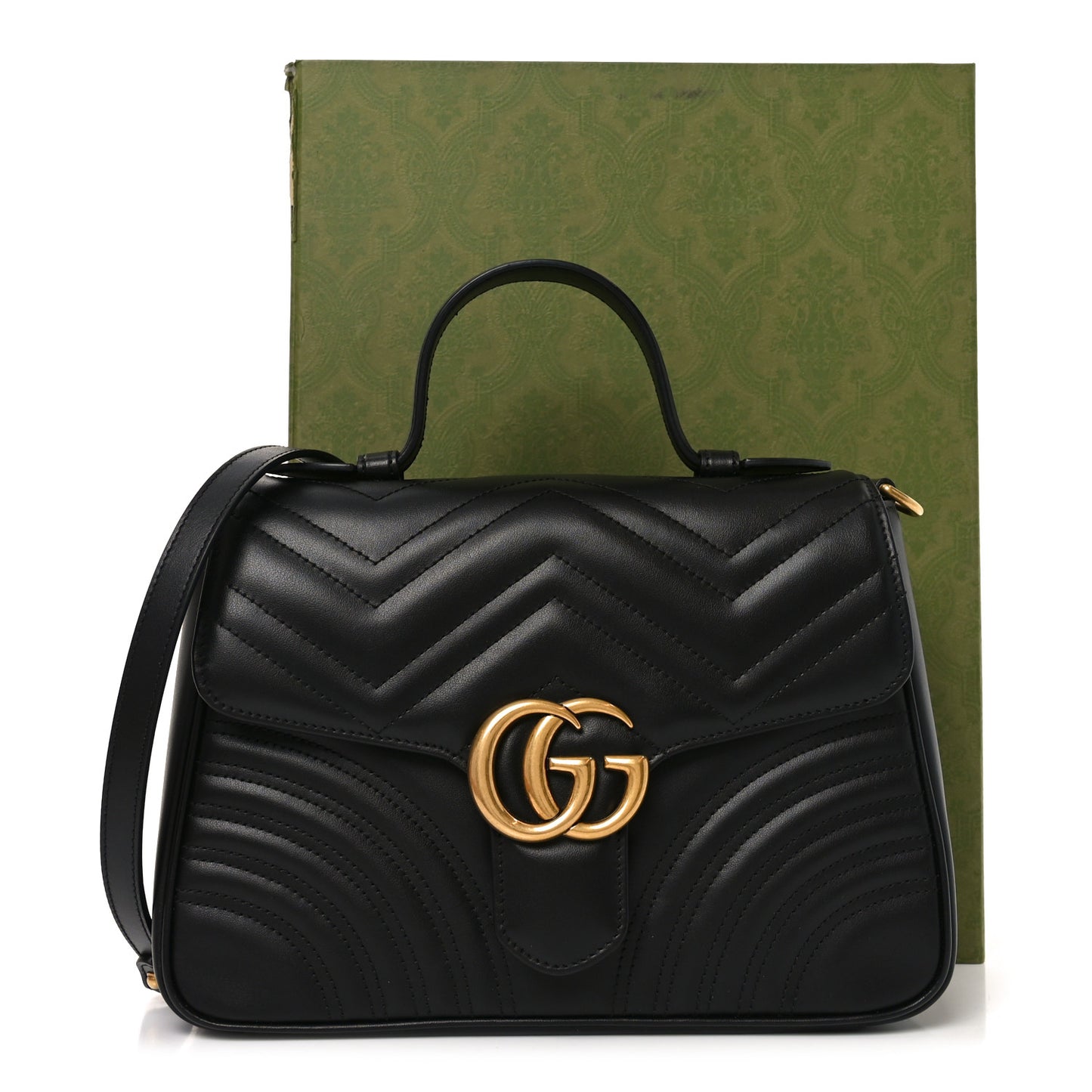 Calfskin Matelasse Small GG Marmont Top Handle Shoulder Bag Black
