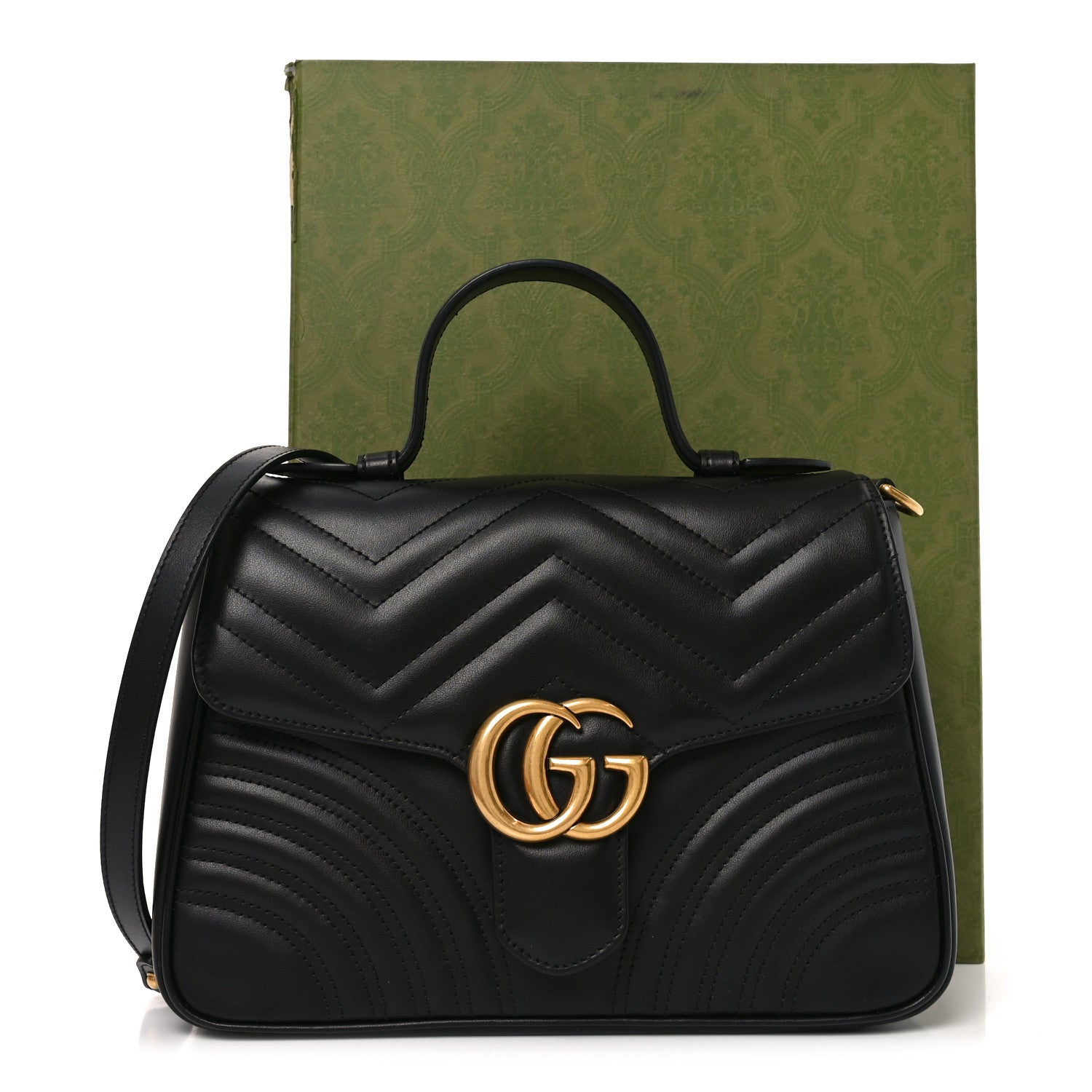 Gucci Calfskin Matelasse Small GG Marmont Top Handle Shoulder Bag Black 11 of 11