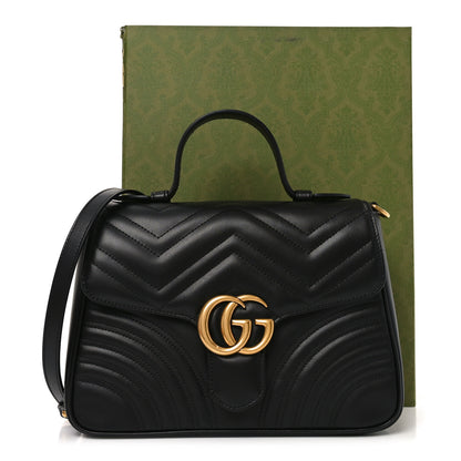 Gucci Calfskin Matelasse Small GG Marmont Top Handle Shoulder Bag Black 11 of 11