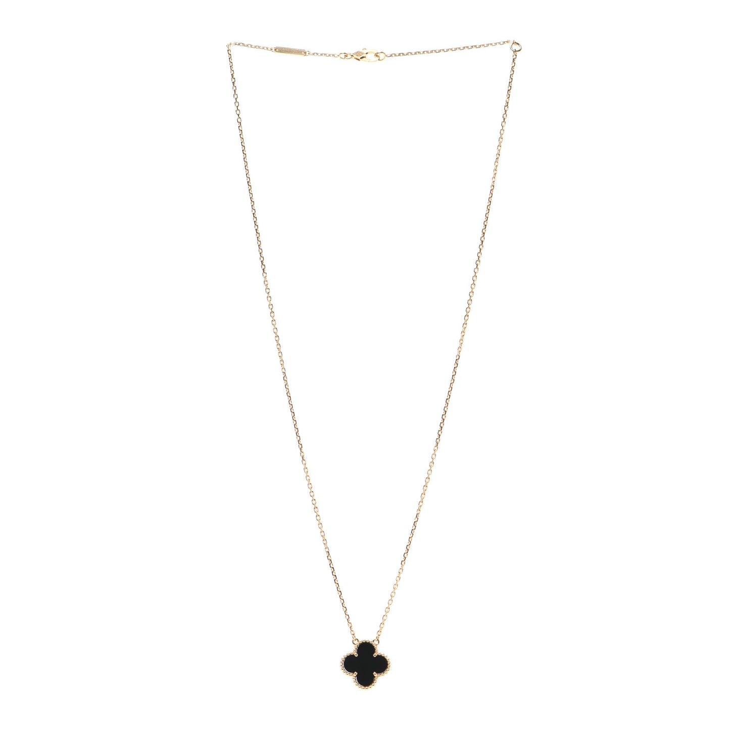 18K Yellow Gold Black Onyx Vintage Alhambra Pendant Necklace