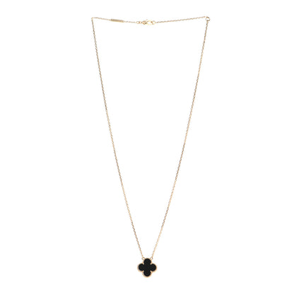 Van Cleef & Arpels 18K Yellow Gold Black Onyx Vintage Alhambra Pendant Necklace 3 of 8