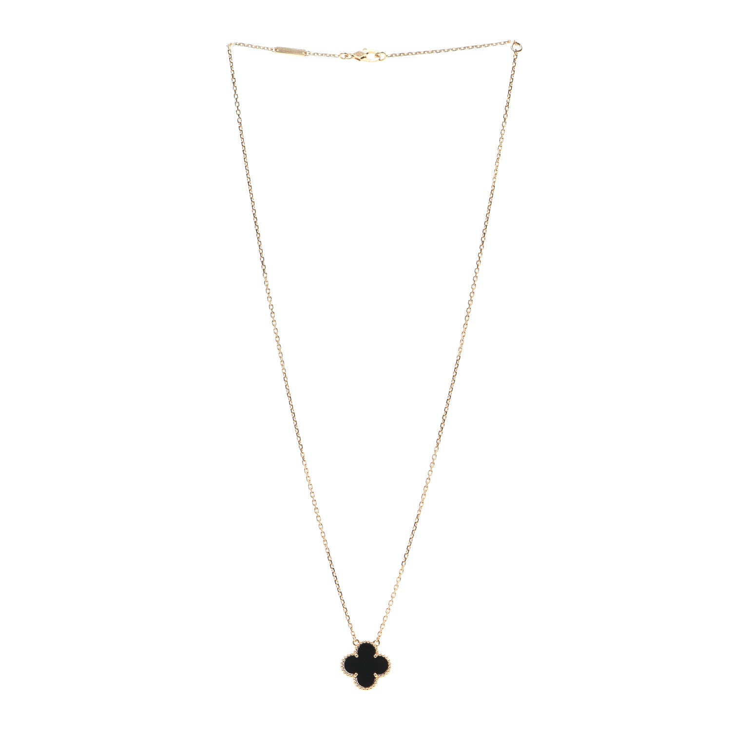 Van Cleef & Arpels 18K Yellow Gold Black Onyx Vintage Alhambra Pendant Necklace 3 of 6