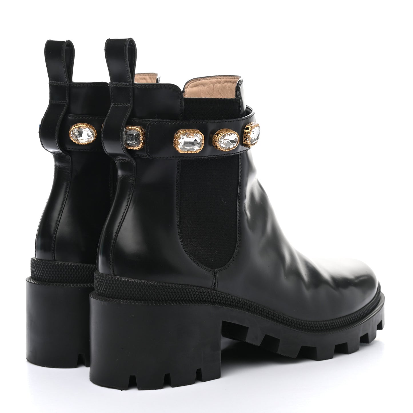 Calfskin Crystal GG Trip Chelsea Ankle Boots 39.5 Black