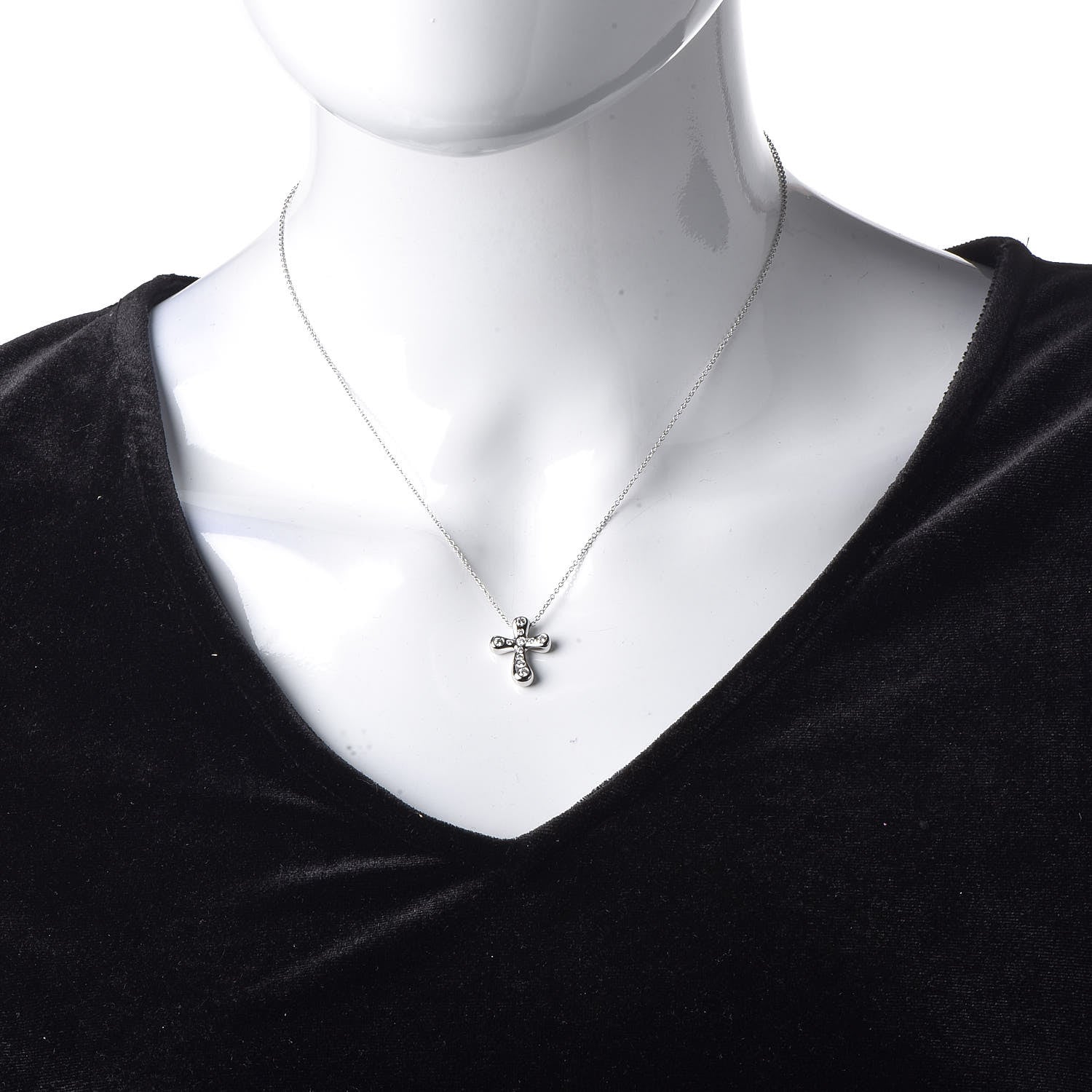 Tiffany Platinum Diamond 16mm Elsa Peretti Cross Pendant Necklace 2 of 7
