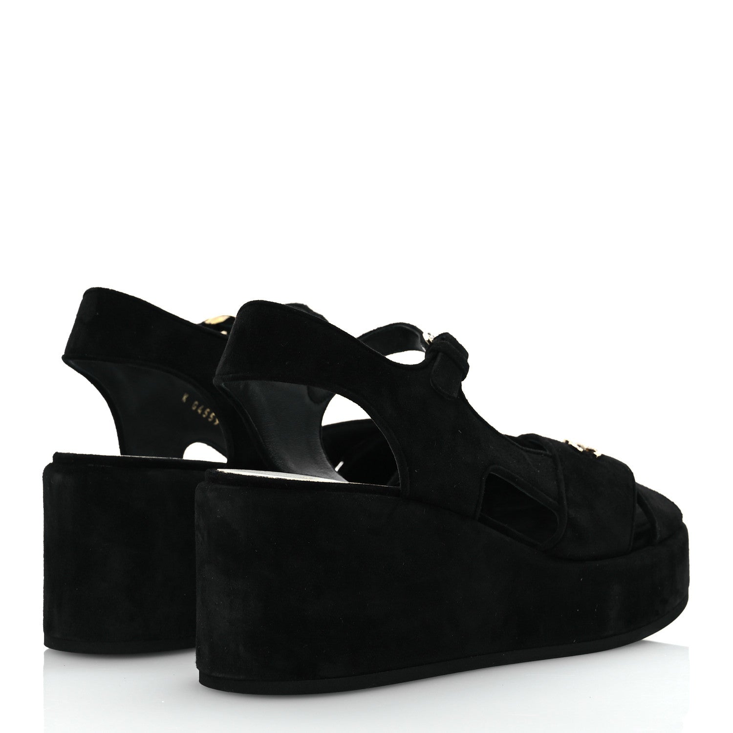 Chanel Suede Calfskin Peep Toe Wedge Sandals 40.5 Black 5 of 14