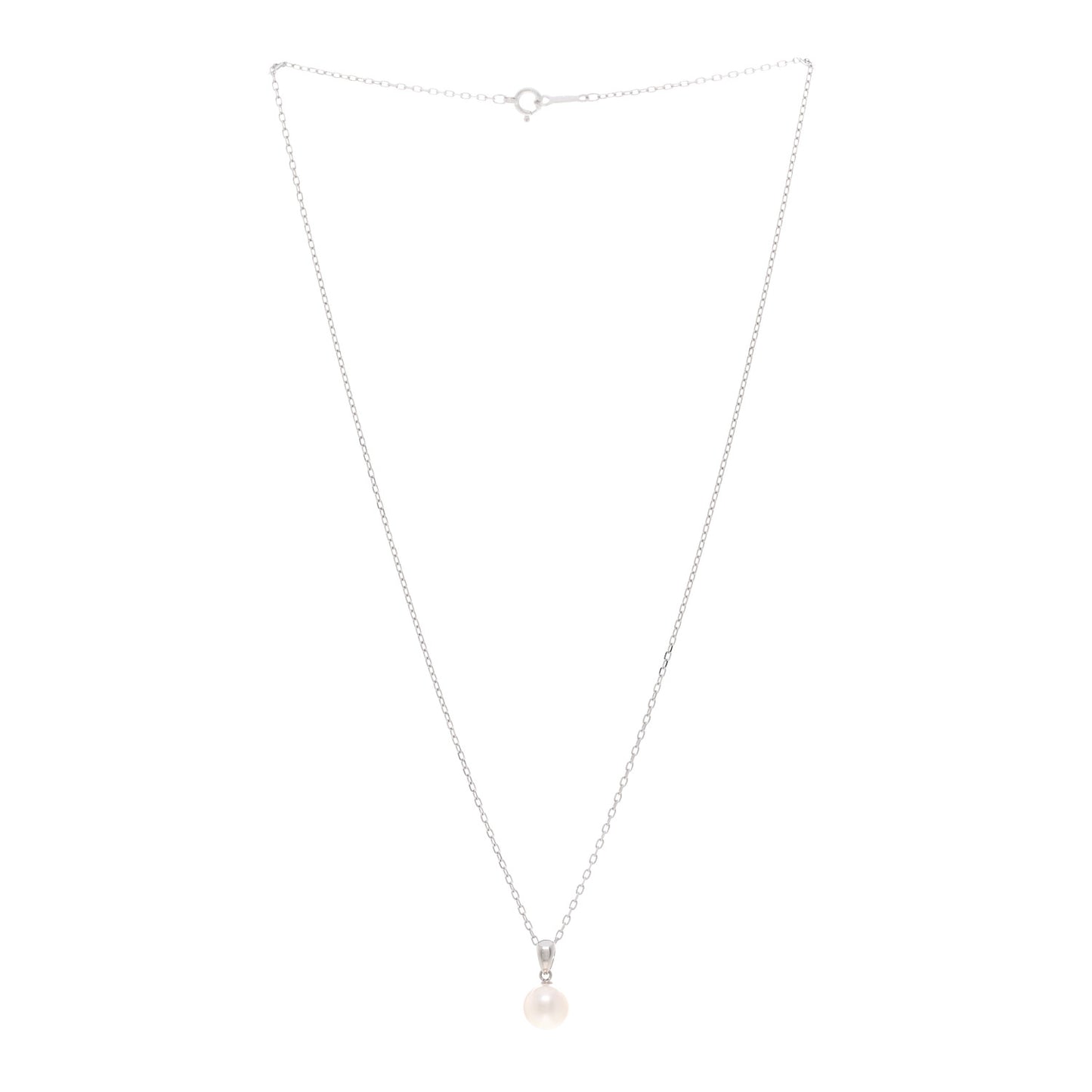 18K White Gold Akoya Pearl 7.5mm Pendant Necklace