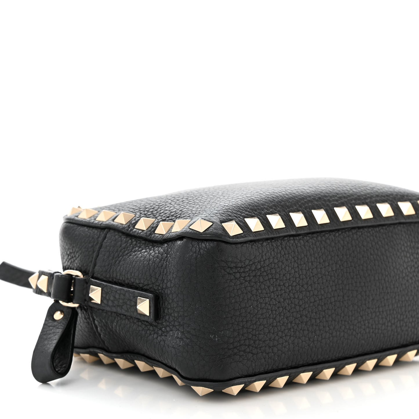 Pebbled Calfskin Rockstud Camera Crossbody Bag Black