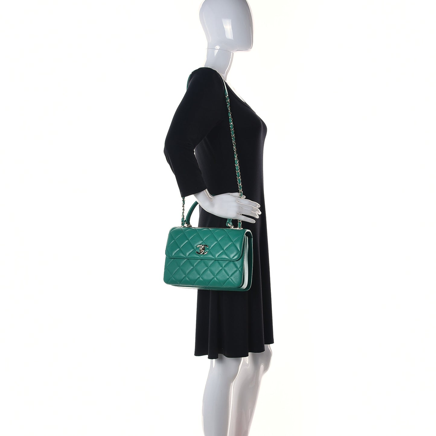 Lambskin Quilted Small Trendy CC Flap Dual Handle Bag Green