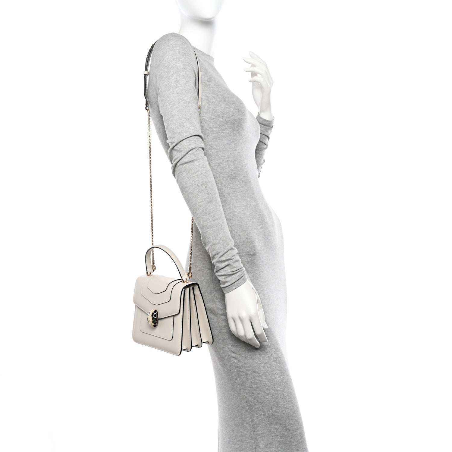 Bulgari Calfskin Serpenti Forever Top Handle White 2 of 9