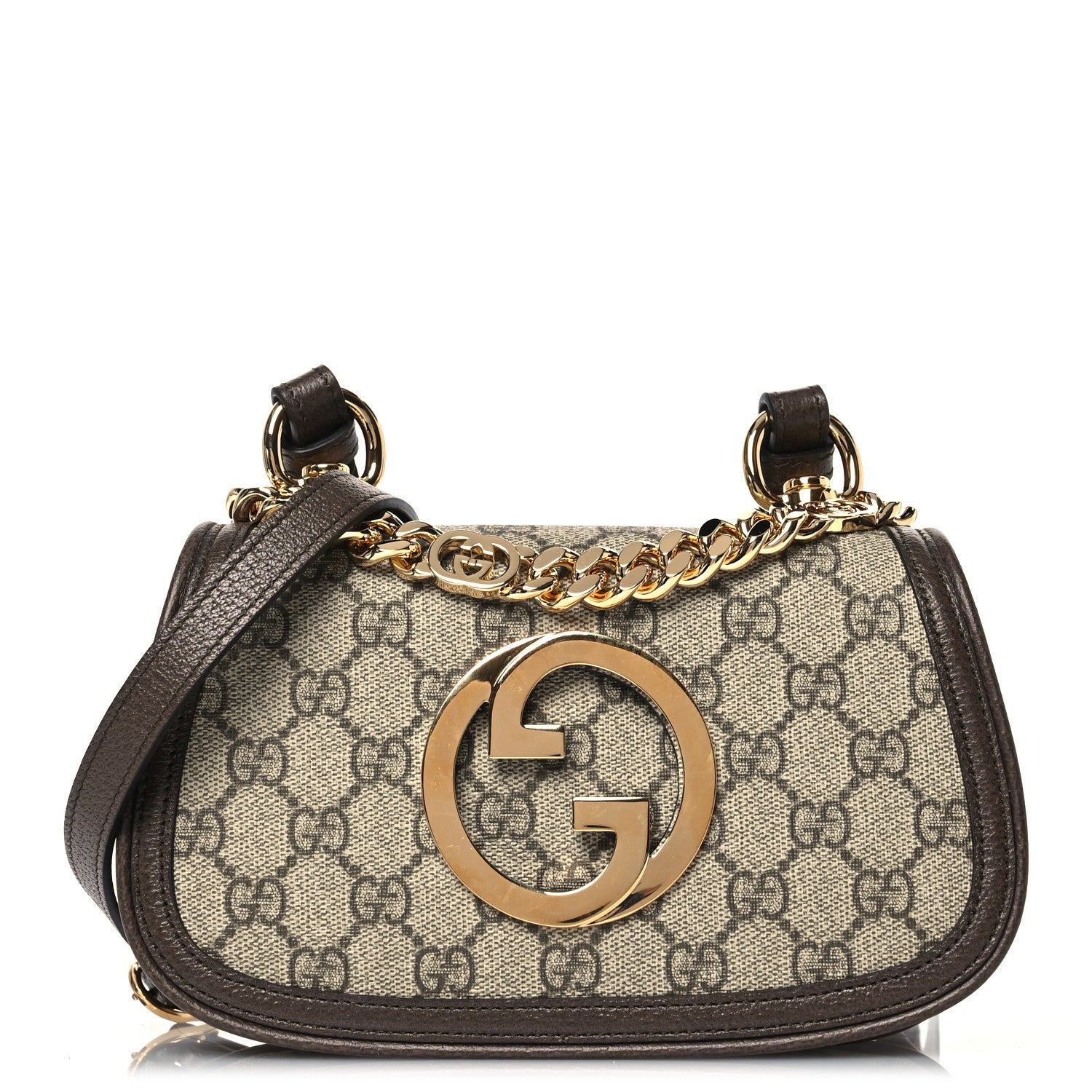 Gucci GG Supreme Monogram Textured Dollar Calfskin Mini Blondie Chain Shoulder Flap Bag Beige Ebony New Acero 1 of 12