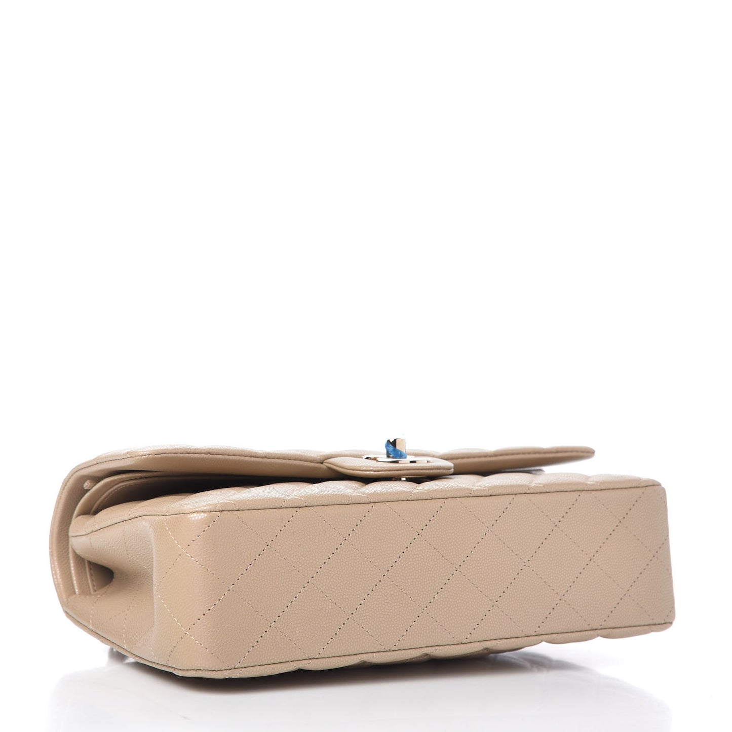 Iridescent Caviar Quilted Medium Double Flap Dark Beige