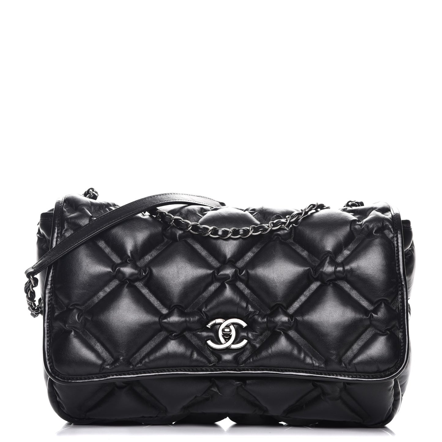 Calfskin Quilted Large Chesterfield Flap Black