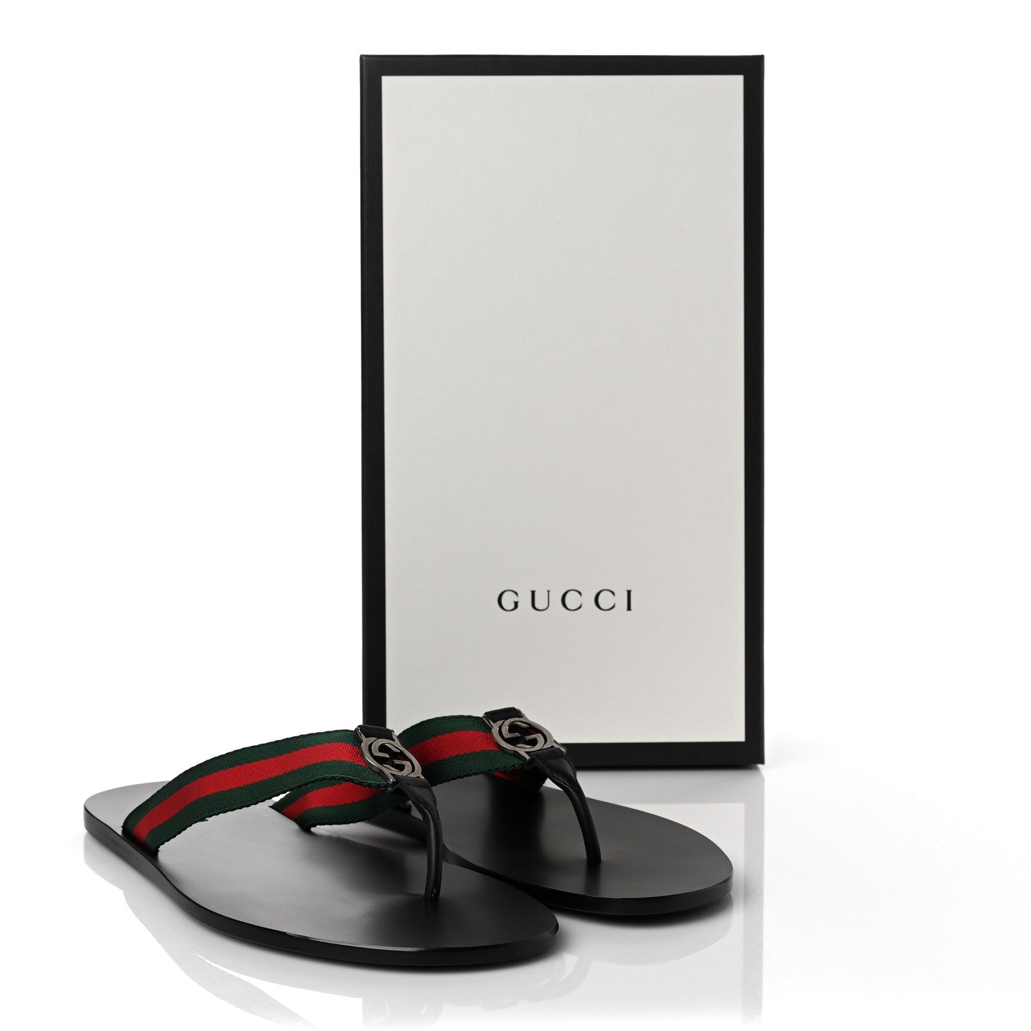 Gucci Nylon Calfskin Web Mens Thong Sandals 10.5 Green Red Black 8 of 8