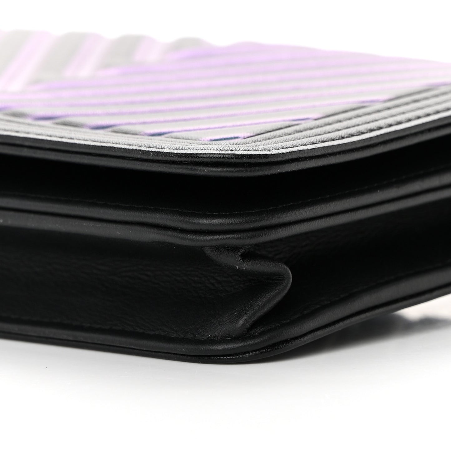 Calfskin Painted Chevron Embossed Boy Wallet On Chain WOC Black