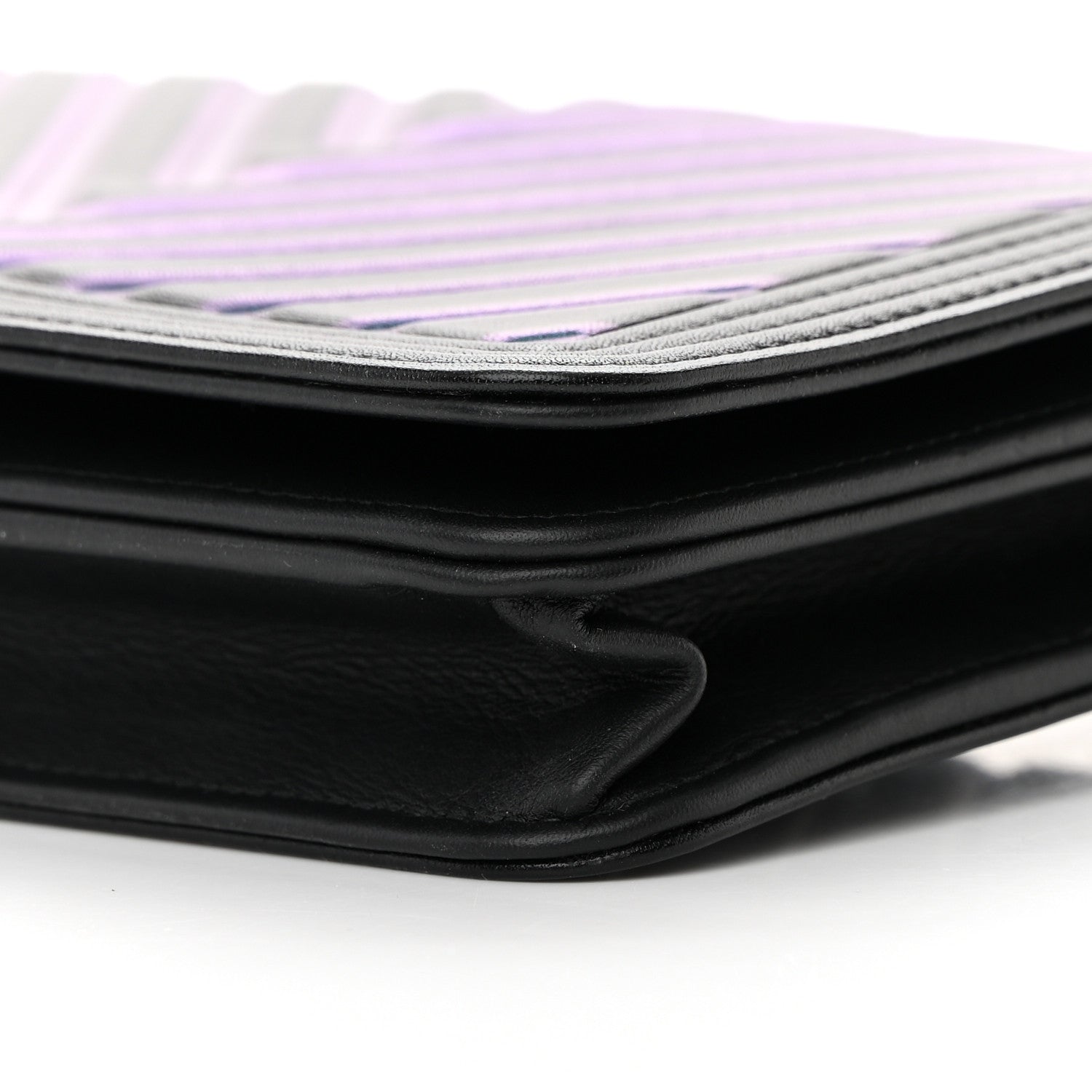 Chanel Calfskin Painted Chevron Embossed Boy Wallet On Chain WOC Black 11 of 15