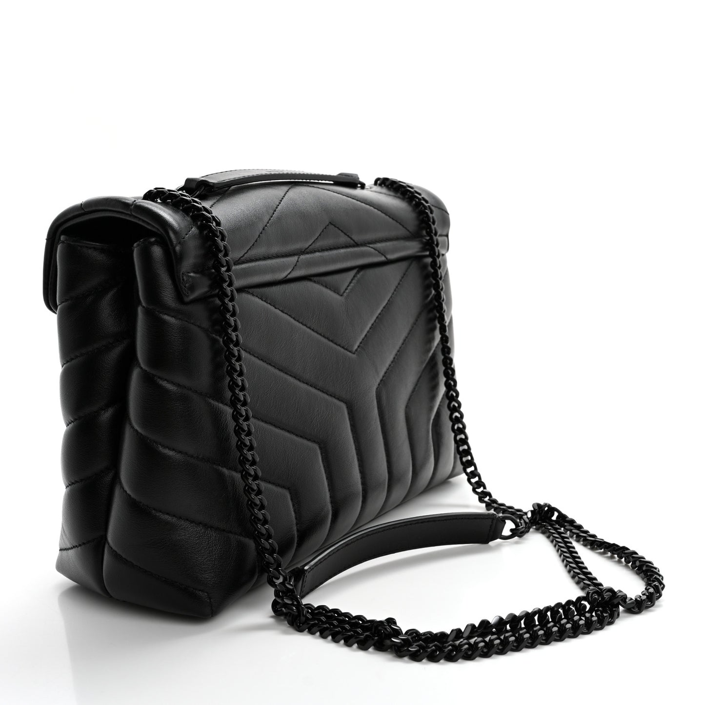 Calfskin Y Quilted Monogram Monochrome Small Loulou Chain Satchel Black