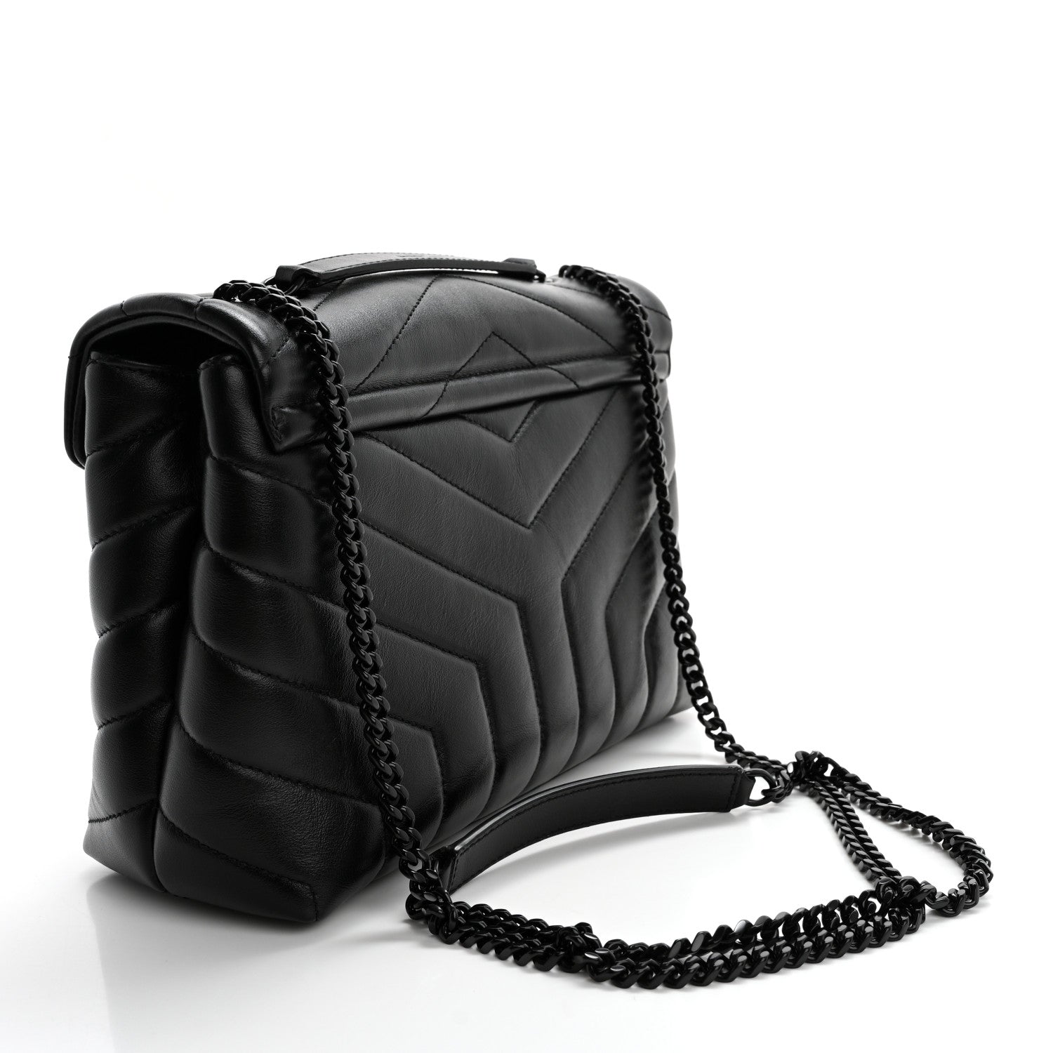 Saint Laurent Calfskin Y Quilted Monogram Monochrome Small Loulou Chain Satchel Black 3 of 12