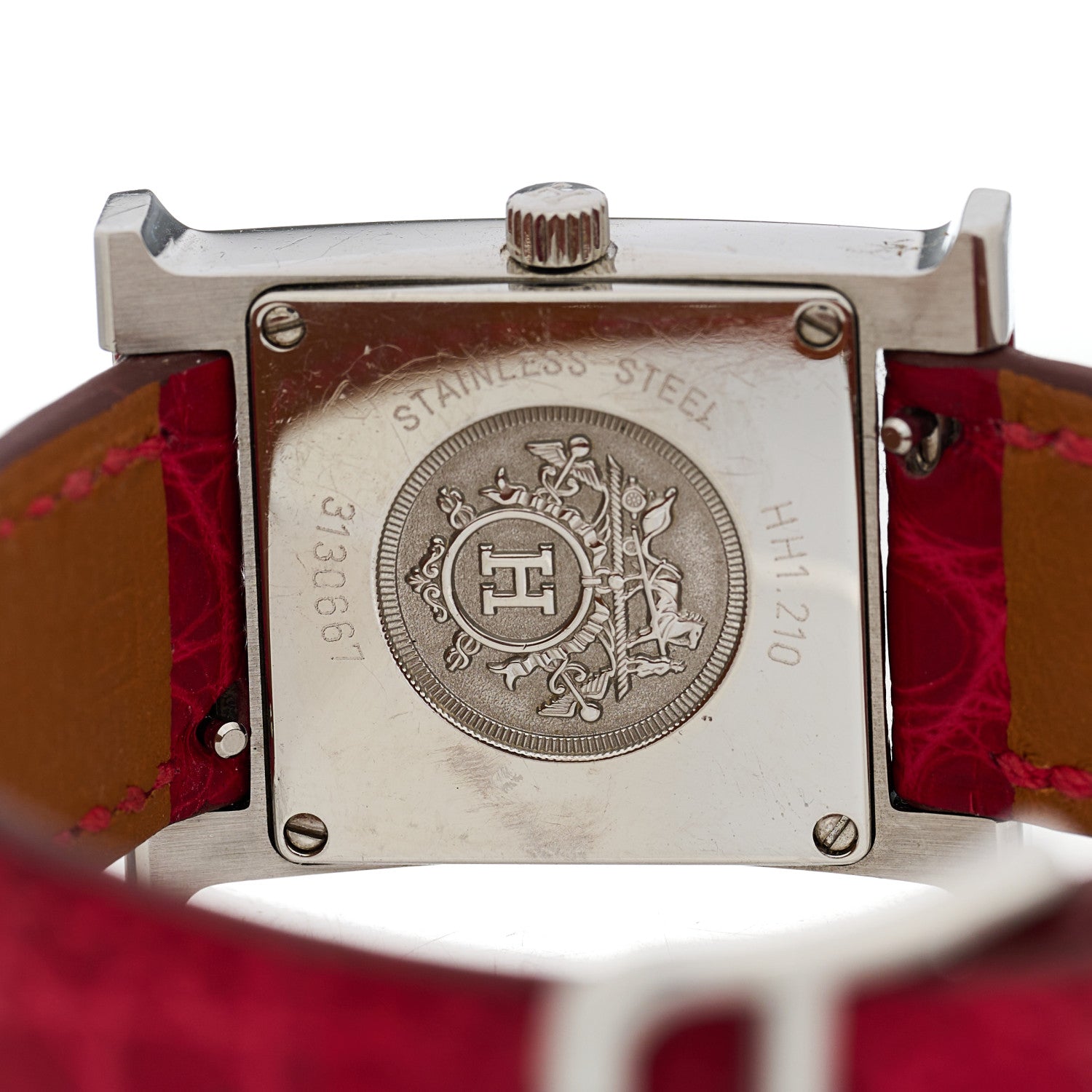 Hermes Stainless Steel Alligator Diamond Mother of Pearl 21mm Heure H Hour Quartz Watch Braise 4 of 4