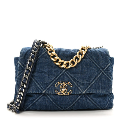 Chanel Denim Quilted Large Chanel 19 Flap Blue 1 of 10
