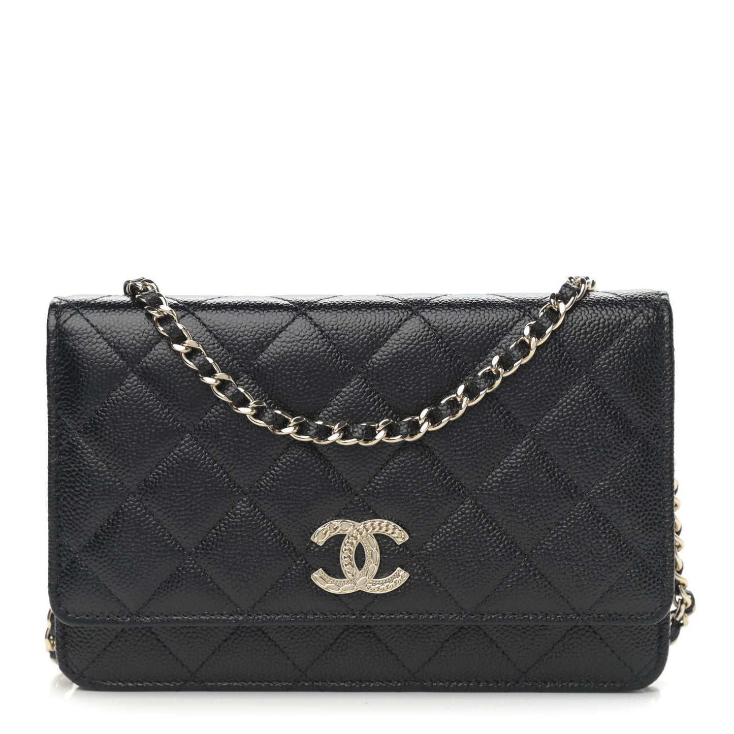 Caviar Quilted Chain CC Wallet On Chain WOC Black