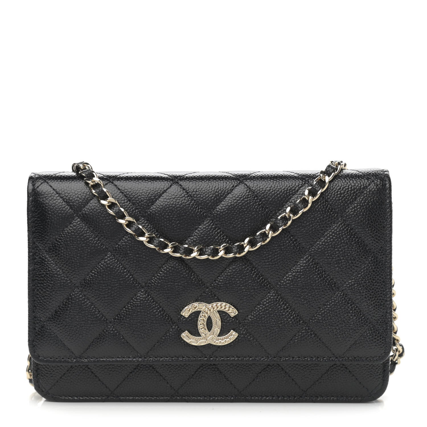 Chanel Caviar Quilted Chain CC Wallet On Chain WOC Black 1 of 12