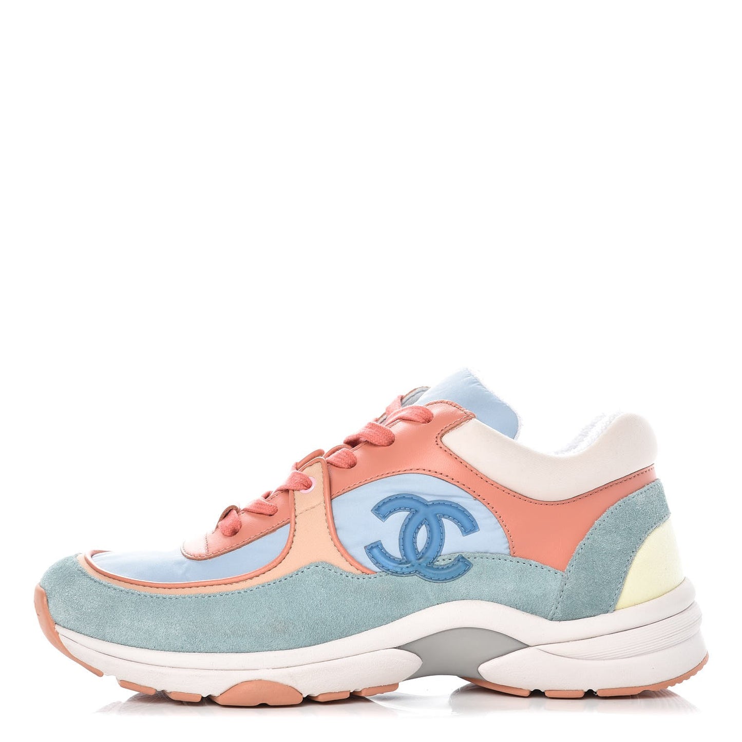 Nylon Lambskin Suede Calfskin CC Sneakers 37 Coral Light Blue White