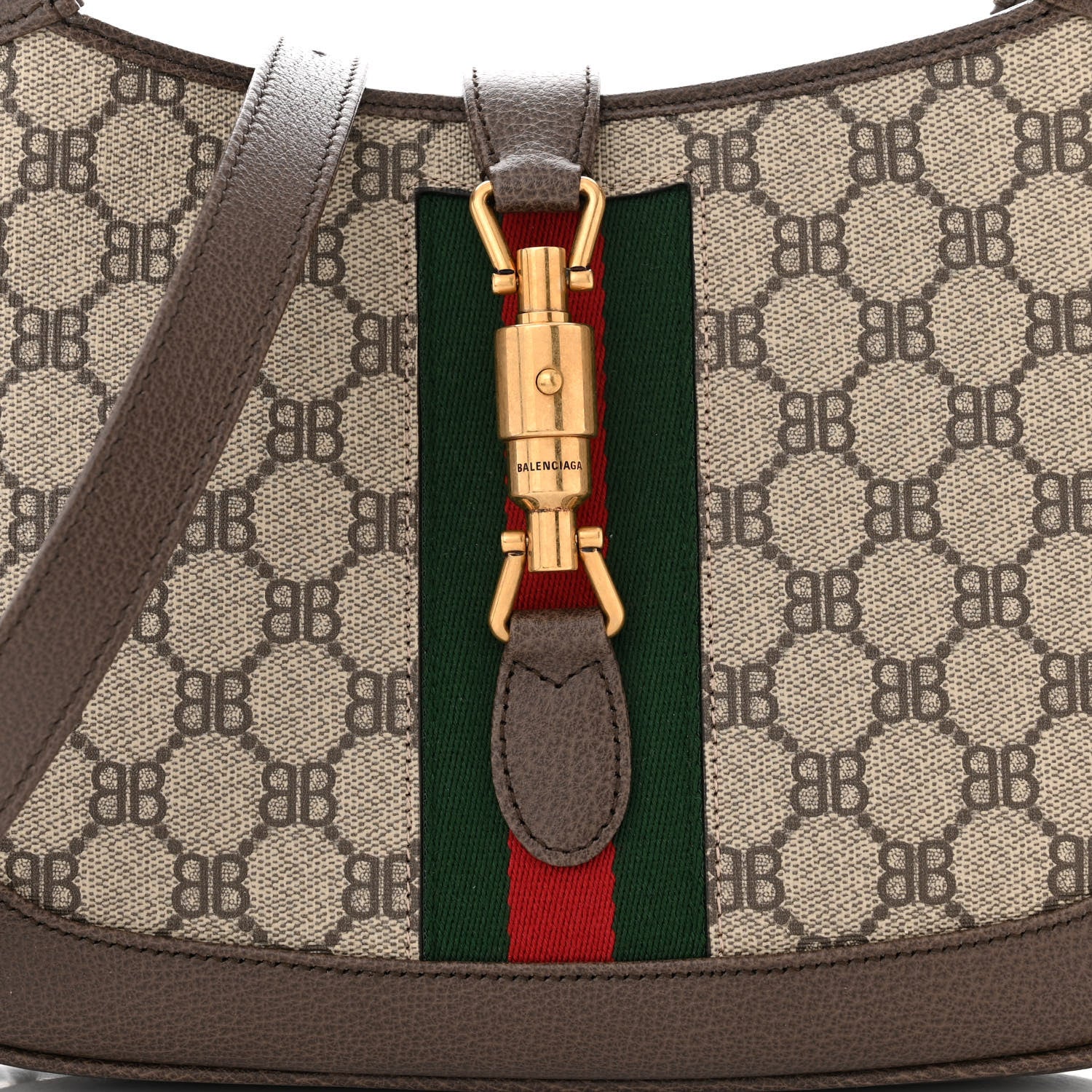 Gucci X BALENCIAGA BB Supreme Monogram Calfskin Web Small Jackie 1961 Hobo Beige Ebony 8 of 10