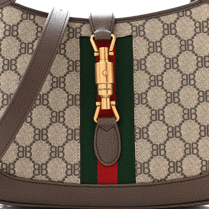 Gucci X BALENCIAGA BB Supreme Monogram Calfskin Web Small Jackie 1961 Hobo Beige Ebony 8 of 10