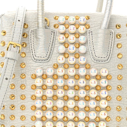 MCM Calfskin Pearls Studded Mini Milla Tote White Flake 7 of 12