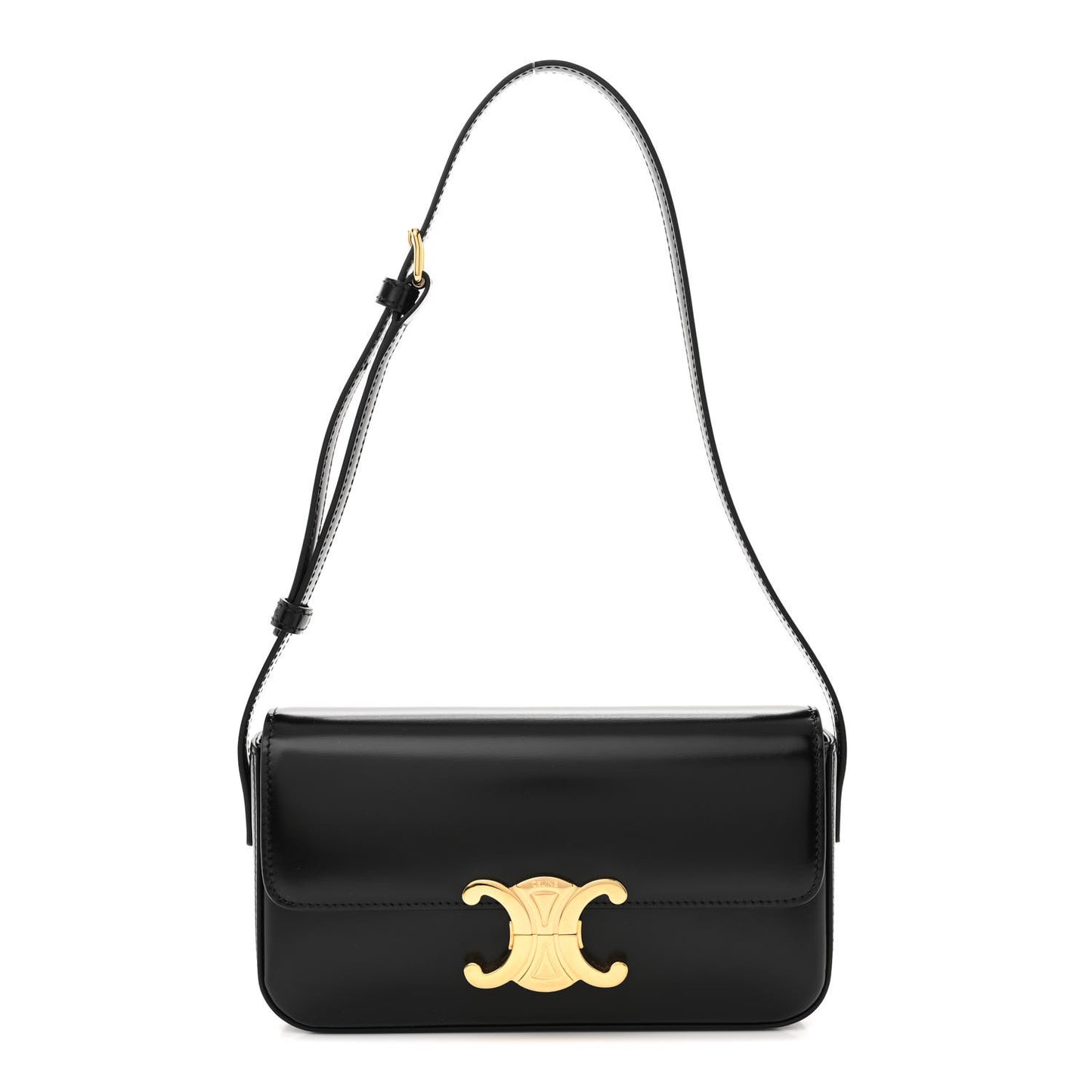 Shiny Calfskin Triomphe Shoulder Bag Black