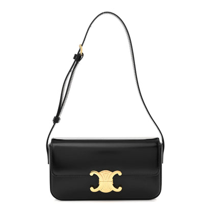 Celine Shiny Calfskin Triomphe Shoulder Bag Black 1 of 10