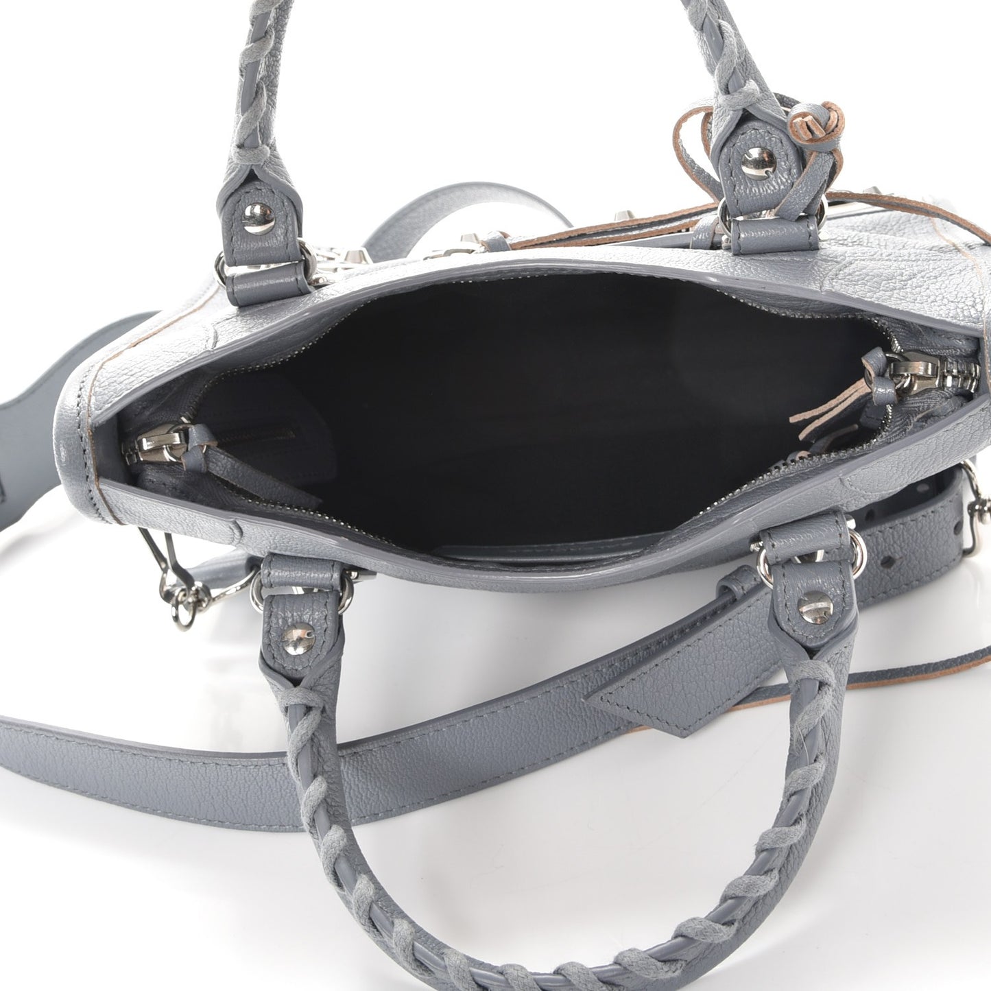 Chevre Silver Metallic Edge Hardware Mini City Bleu Acier