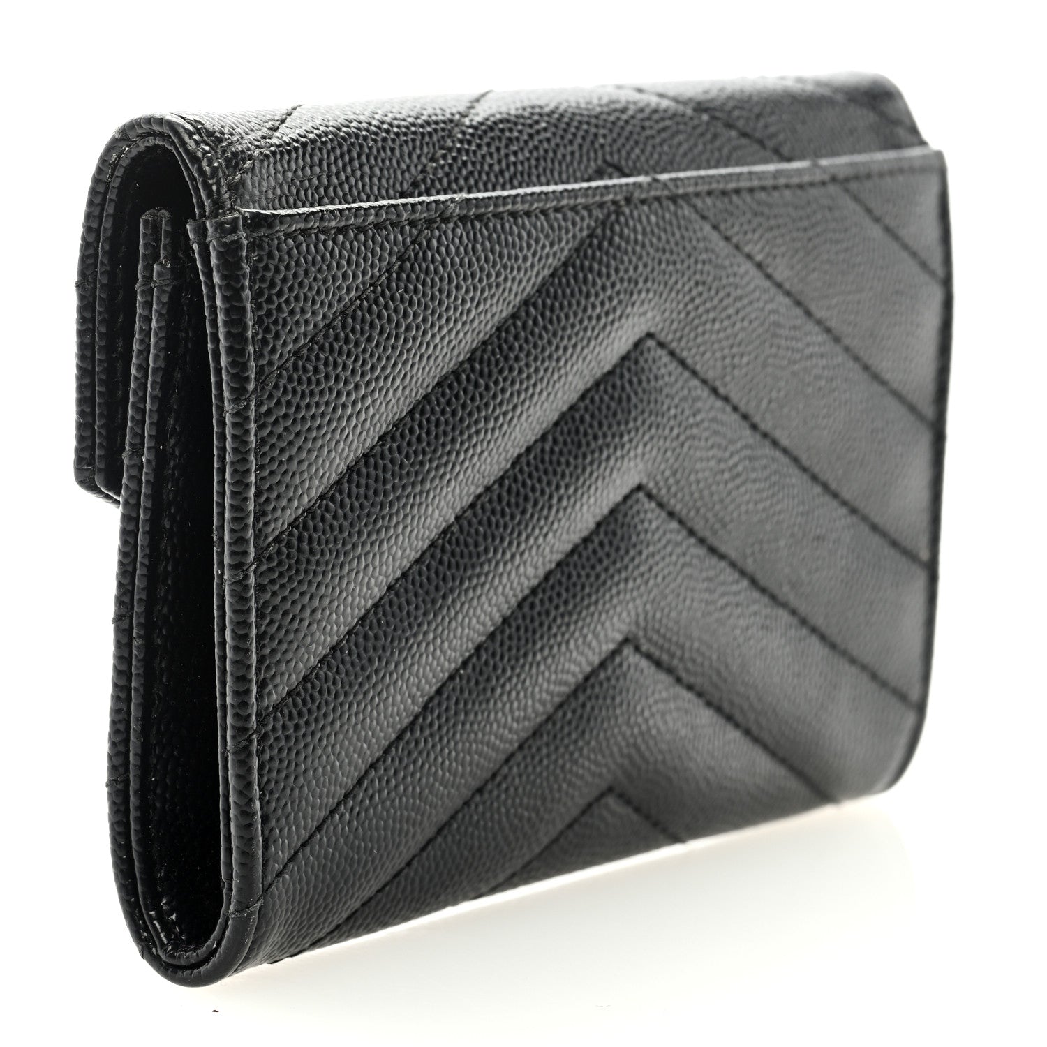 Saint Laurent Grain De Poudre Matelasse Chevron Small Monogram Envelope Wallet Black 3 of 6