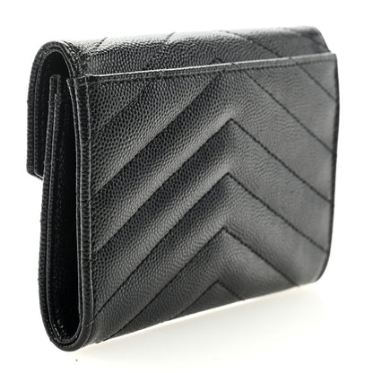 Saint Laurent Grain De Poudre Matelasse Chevron Small Monogram Envelope Wallet Black 3 of 6