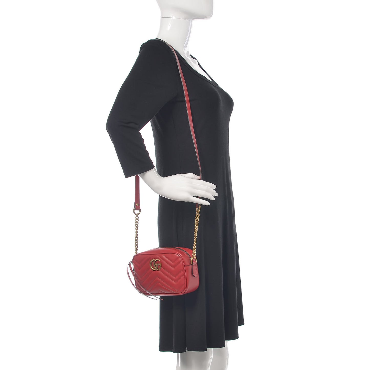 Calfskin Matelasse Mini GG Marmont Chain Shoulder Bag Hibiscus Red
